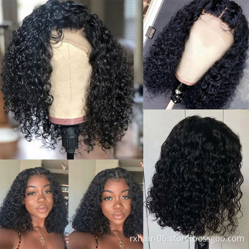 ISEE Manufacturer Lace Frontal  Bob Curly 10A Lace Wigs Short Peruvian Water Wave 6A Grade Human Hair Peruvian Korean Hair Wig